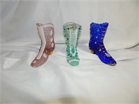 Vintage 3 Fenton Glass Shoes Victorian Boot Signed