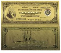 24 K Gold Plated $2 Boston, Ma Novelty Note