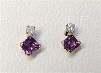 $500 10K  Amethyst(0.4ct) Diamond(0.06ct) Earrings