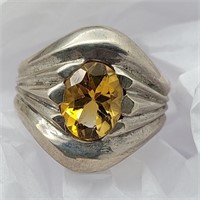 STERLING SILVER CITRINE STONE RING SZ 7.5
MARKED