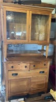 Vintage Birdseye Maple Cabinet Hutch, Two Piece