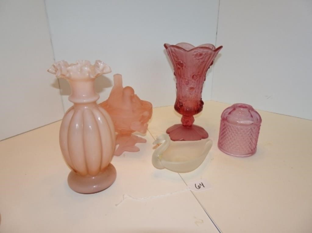 Pink Glass Lot Of 5