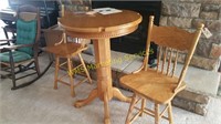 Oak High Top Table & 2 Bar Stools