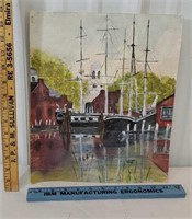 Signed vogt watercolor - unframed of sailboats