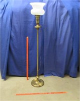 old brass floor lamp with white glass shade