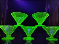 Vaseline Sherbet Glasses, Green Glass Tumblers