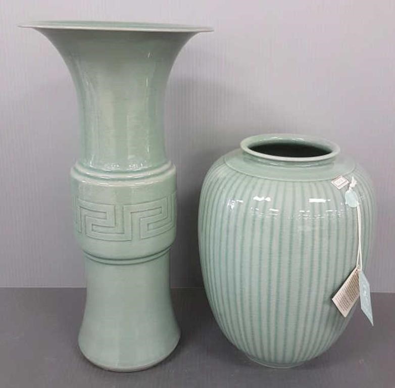 2 contemporary Chinese celadon vases - 16 1/2"