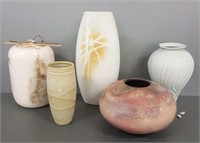 5 pieces of studio art pottery, etc. some signed