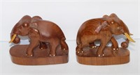 pair carved teak elephants