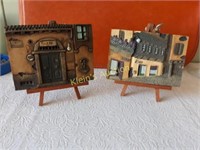 Italy Diorama Relief 2 Sculptures By Pare W/ Easls
