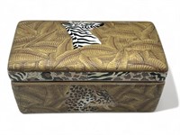 Vintage ceramic jungle jewelry box, 8” w.