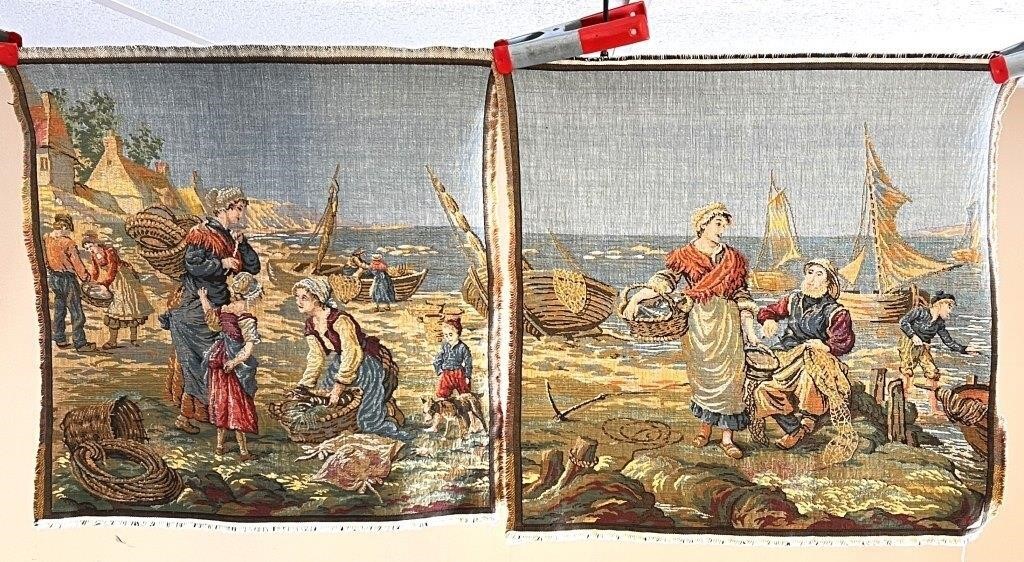 (2) Belgian Fishing Shoreline Tapestries