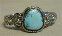 Navajo Turquoise Sterling Silver Cuff, Signed.