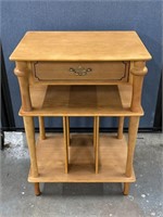 Wood End Table W/ Drawer & Record Slots