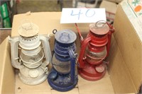 (3) RED WHITE BLUE 7" KEROSENE LANTERNS