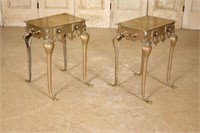 Pair Tall Brass Footman Style Side Tables