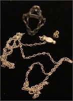 Sterling ring no set), broken chain & earring back