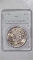 1922 Peace Dollar PCGS MS62