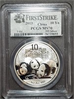 2013 China Panda PCGS MS70 1st Strike .999 Silver