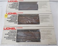 3 Lionel N&W Painted Alum. Pass. Cars, OB