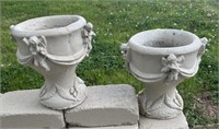 (2) Concrete Urn Planters w/Cherubs