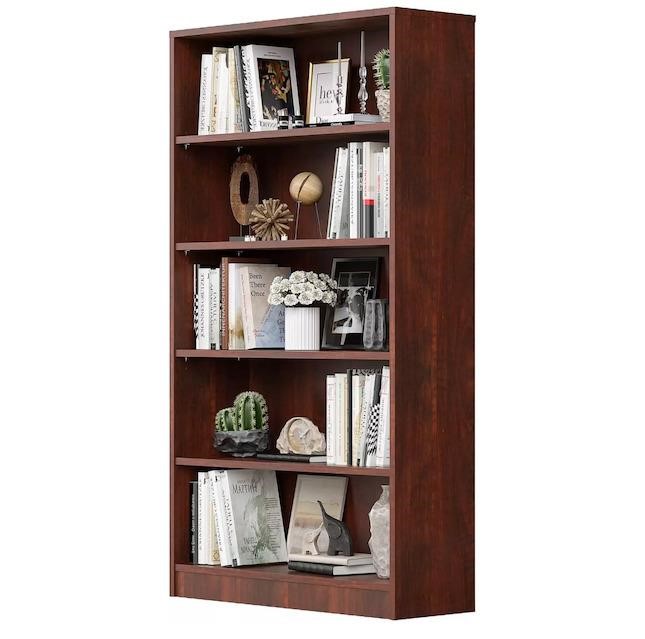 Wood Bookcase 5-Shelf Freestanding Bookshelf