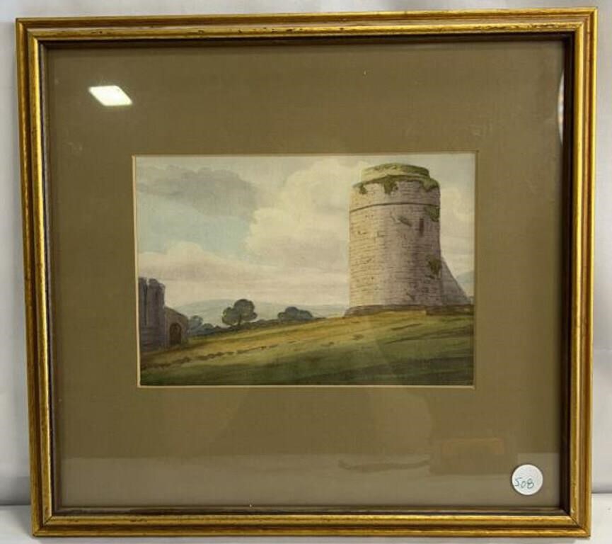 Antique Castle Watercolor Painting