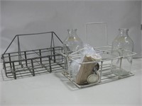 2 Vtg Milk Baskets W/2 Glass Jars & Lids See Info