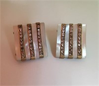 MOTHER OF PEARL / BRASS CLIP ON EARRINGS ANTIQUE