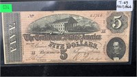 1864 $5 Confederate States Note T-69