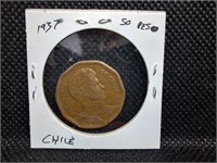 1937 Chile 50 Peso Coin