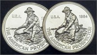 (2) 1 Troy Oz. Silver Engelhard Prospector Rounds