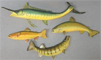 FOUR HAND CARVED AND PAINTED FISH BY R.G. JANSSON,
