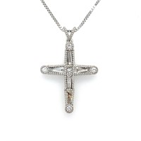 14K WHITE GOLD 0.71CT DIAMOND CROSS PENDANT