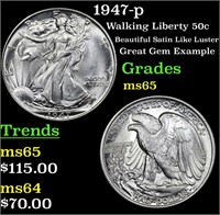 1947-p Walking Liberty 50c Grades GEM Unc