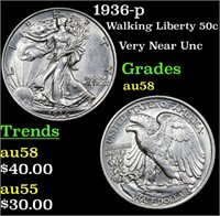 1936-p Walking Liberty 50c Grades Choice AU/BU Sli