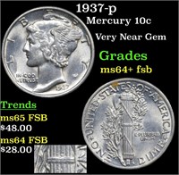 1937-p Mercury 10c Grades Choice Unc+ FSB