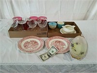 2 boxes stemware, plates and miscellaneous