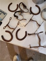 9pc old western spurs horse shoes bits
