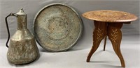 Inlaid Small Table, Copper Pot & Tray