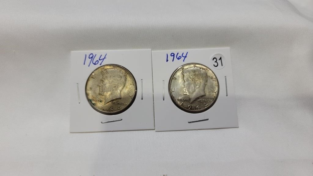 2 1964 Kennedy silver half dollars