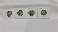 3 standing liberty and 1 barber silver quarters