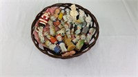 Basket of bisque babies mini ceramic dolls