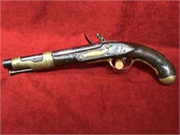 French Flintlock Black Powder Pistol - marked on