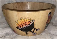 Vtg HP Clay Art Large Wooden Salad Bowl, BBQ Theme