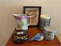 Candles, warmer, pitcher, bird items