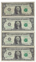 US$1 FRN Star notes x4 Fancy S.N+FREE Gift.FN207