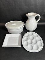 White Pottery Pitcher & Dishes