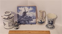 6 Pieces Of Old Blue Delft China! Nice