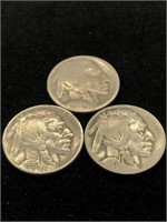 Three Vintage 5C Buffalo Head Nickel Coins